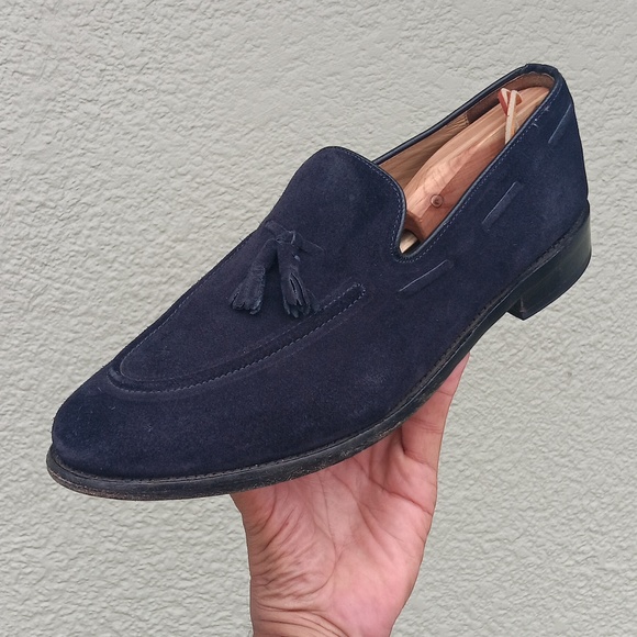 Samuel Windsor Loafers Men's Tasseled Blue Suede Shoes/Loafers (HANDMADE) - Picture 3 of 17